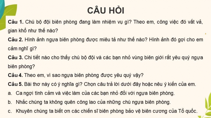 Giáo án điện tử Tiếng Việt 4 kết nối Bài 16 Đọc: Ngựa biên phòng