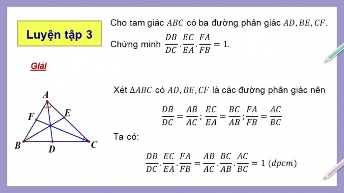 Giáo án điện tử Toán 8 cánh diều Chương 8 Bài 4: Tính chất đường phân giác của tam giác