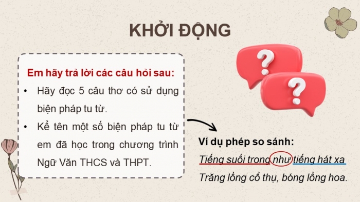 Giáo án điện tử Ngữ văn 11 cánh diều Bài 6 TH tiếng Việt: Ôn tập các biện pháp tu từ tiếng Việt