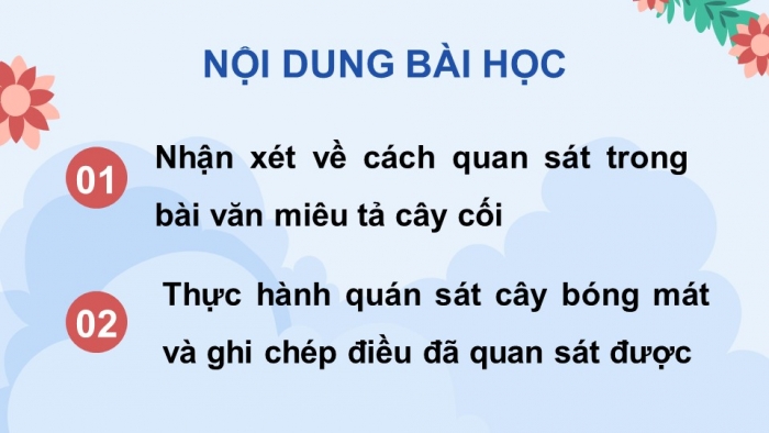 Giáo án điện tử Tiếng Việt 4 chân trời CĐ 5 Bài 2 Viết: Quan sát, tìm ý cho bài văn miêu tả cây cối