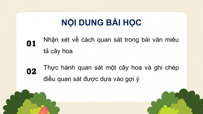 Giáo án điện tử Tiếng Việt 4 chân trời CĐ 5 Bài 8 Viết: Luyện tập quan sát, tìm ý cho bài văn miêu tả cây cối
