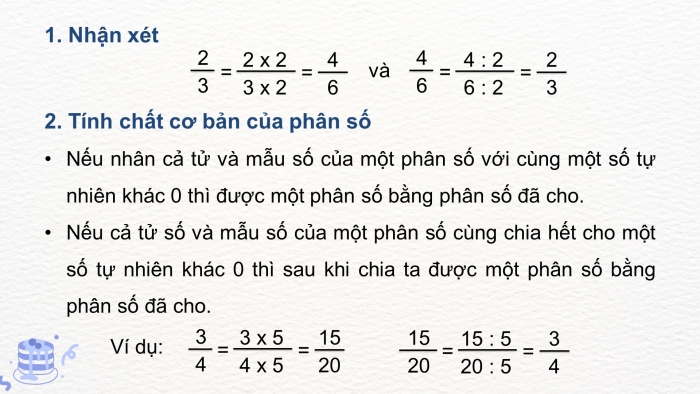 Giáo án điện tử Toán 4 cánh diều Bài 58: Tính chất cơ bản của phân số