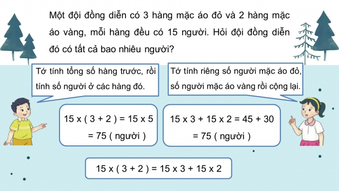 Giáo án điện tử Toán 4 kết nối Bài 42: Tính chất phân phối của phép nhân đối với phép cộng