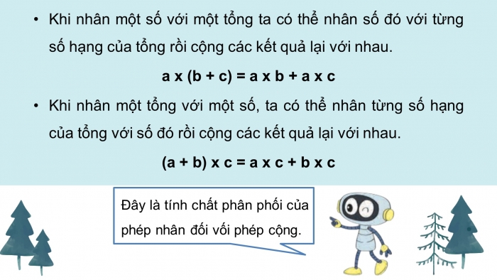 Giáo án điện tử Toán 4 kết nối Bài 42: Tính chất phân phối của phép nhân đối với phép cộng