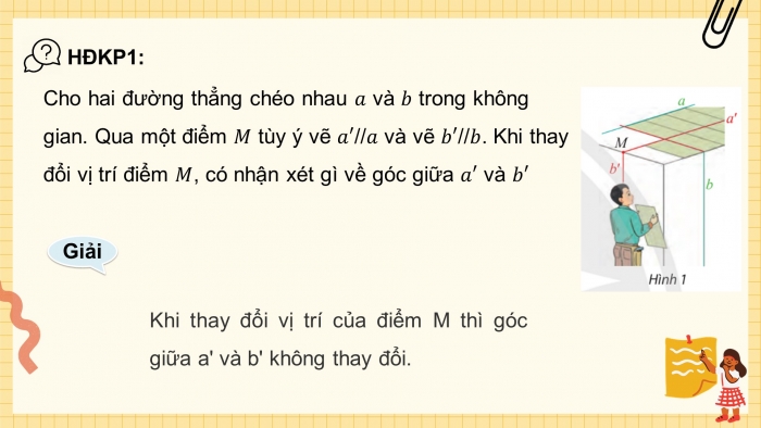 Giáo án điện tử Toán 11 chân trời Chương 8 Bài 1: Hai đường thẳng vuông góc