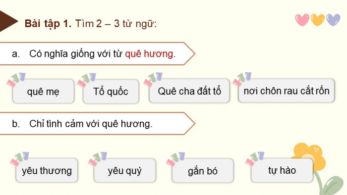 Giáo án điện tử Tiếng Việt 4 chân trời CĐ 6 Bài 8 Luyện từ và câu: Mở rộng vốn từ quê hương
