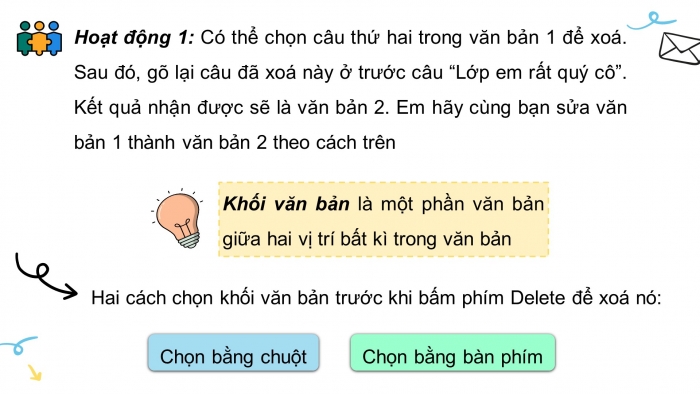 Giáo án điện tử Tin học 4 cánh diều Chủ đề E2 Bài 6: Các thao tác cơ bản với khối văn bản