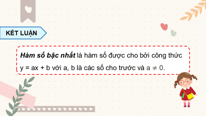 Giáo án điện tử Toán 8 chân trời Chương 5 Bài 3: Hàm số bậc nhất y = ax + b (a ≠ 0)