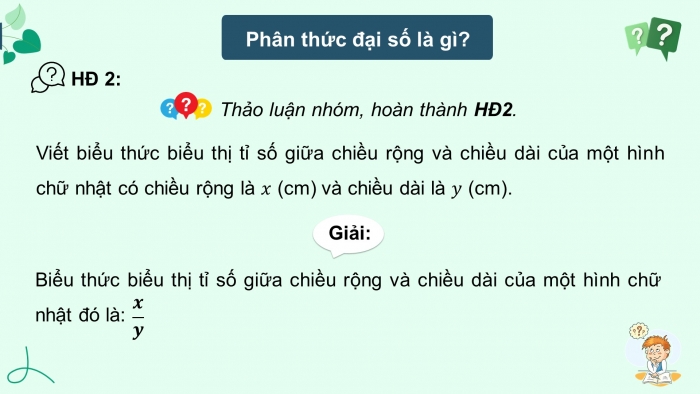 Giáo án điện tử Toán 8 kết nối Bài 21: Phân thức đại số