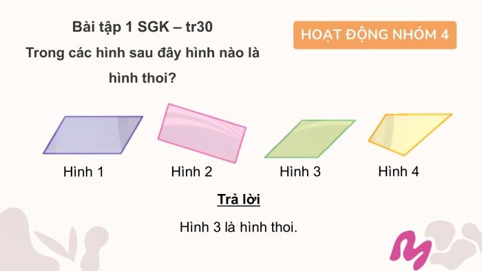 Giáo án điện tử Toán 4 chân trời Bài 55: Hình thoi