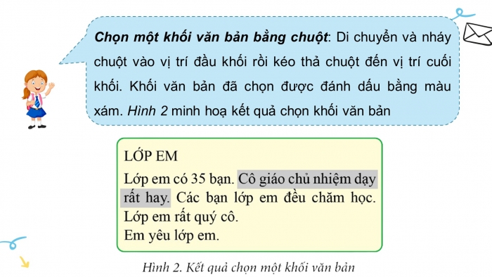 Giáo án điện tử Tin học 4 cánh diều Chủ đề E2 Bài 6: Các thao tác cơ bản với khối văn bản