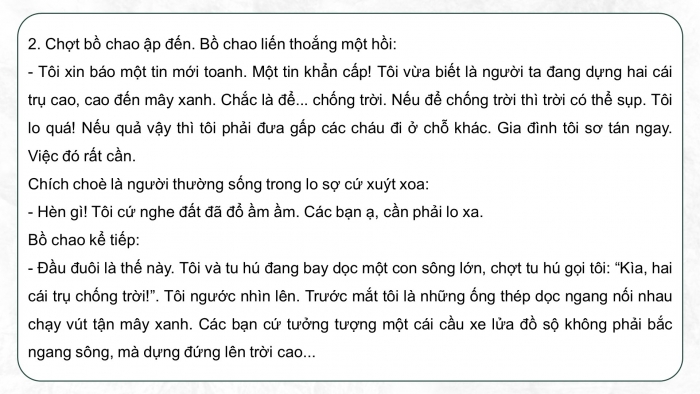Giáo án điện tử Tiếng Việt 4 cánh diều Bài 13 Nói và nghe 1: Kể chuyện: Chuyện của loài chim