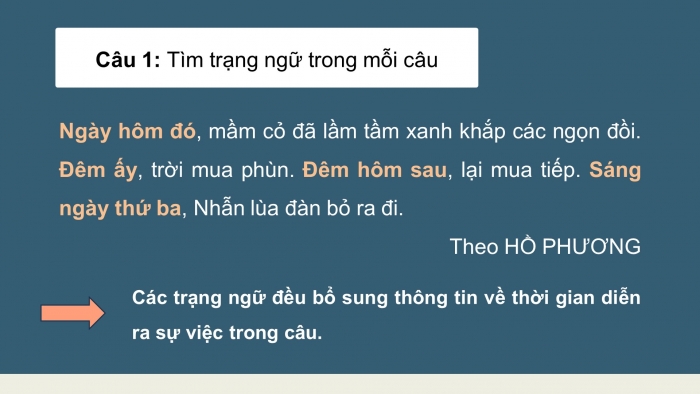 Giáo án điện tử Tiếng Việt 4 cánh diều Bài 14 Luyện từ và câu 2: Trạng ngữ (tiếp theo)
