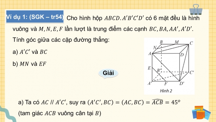 Giáo án điện tử Toán 11 chân trời Chương 8 Bài 1: Hai đường thẳng vuông góc