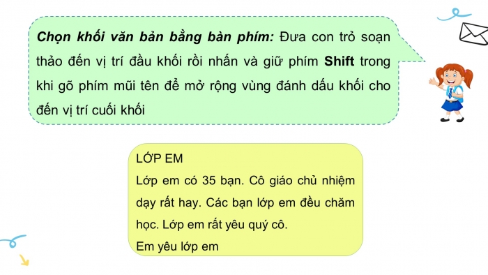 Giáo án điện tử Tin học 4 cánh diều Chủ đề E2 Bài 6: Các thao tác cơ bản với khối văn bản