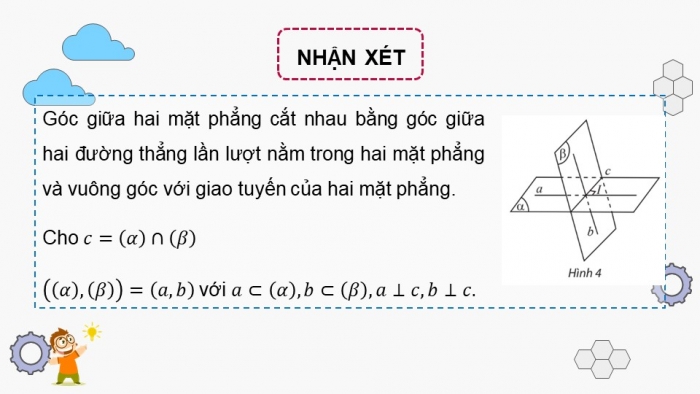 Giáo án điện tử Toán 11 chân trời Chương 8 Bài 3: Hai mặt phẳng vuông góc