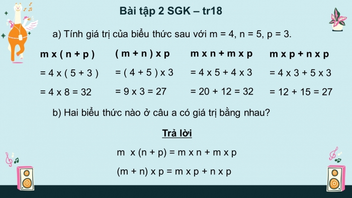 Giáo án điện tử Toán 4 kết nối Bài 42: Tính chất phân phối của phép nhân đối với phép cộng