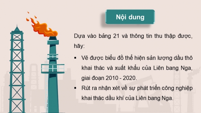 Giáo án điện tử Địa lí 11 chân trời Bài 21: Thực hành: Tìm hiểu về ngành công nghiệp dầu khí Liên bang Nga