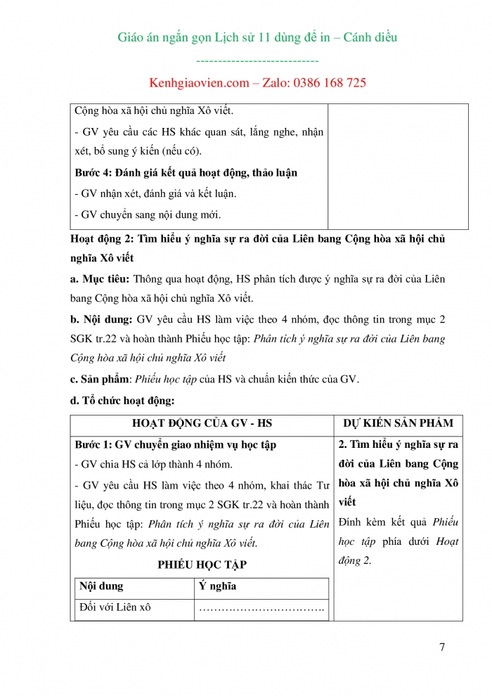 Giáo án ngắn gọn lịch sử 11 cánh diều dùng để in