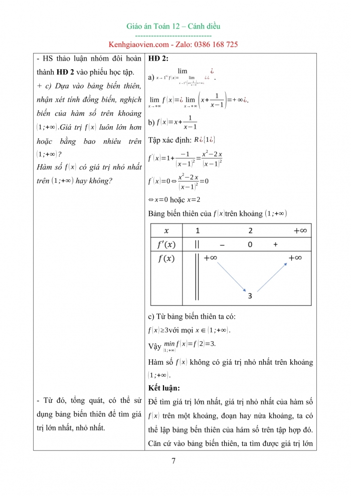 Giáo án đại số 12 cánh diều