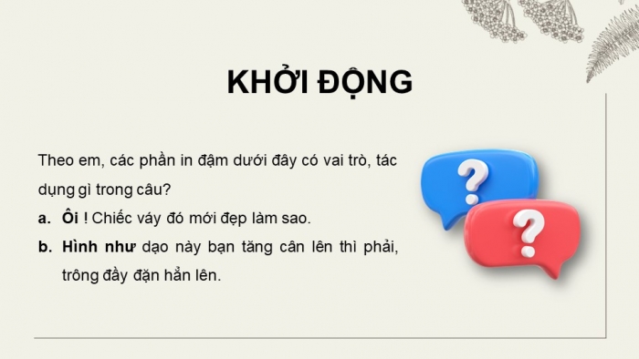 Giáo án điện tử Ngữ văn 8 cánh diều Bài 9 TH tiếng Việt: Thành phần biệt lập trong câu