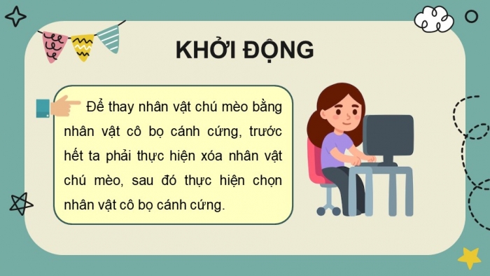 Giáo án điện tử Tin học 4 chân trời Bài 14: Điều khiển nhân vật chuyển động trên sân khấu