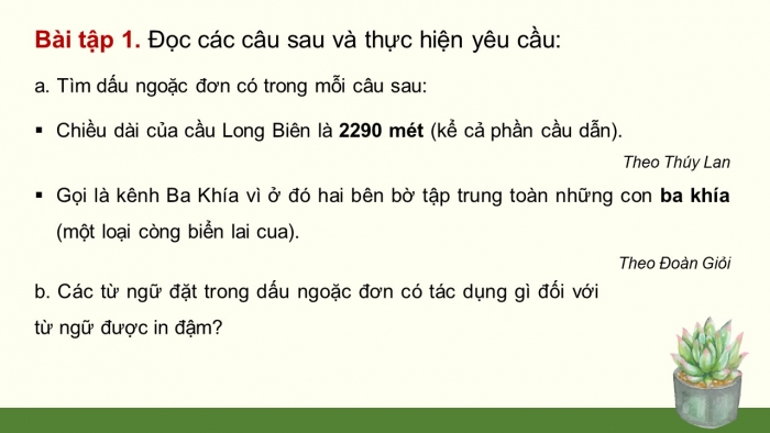 Giáo án điện tử Tiếng Việt 4 chân trời CĐ 7 Bài 3 Luyện từ và câu: Dấu ngoặc đơn