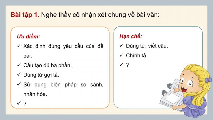 Giáo án điện tử Tiếng Việt 4 chân trời CĐ 8 Bài 6 Viết: Trả bài văn miêu tả con vật