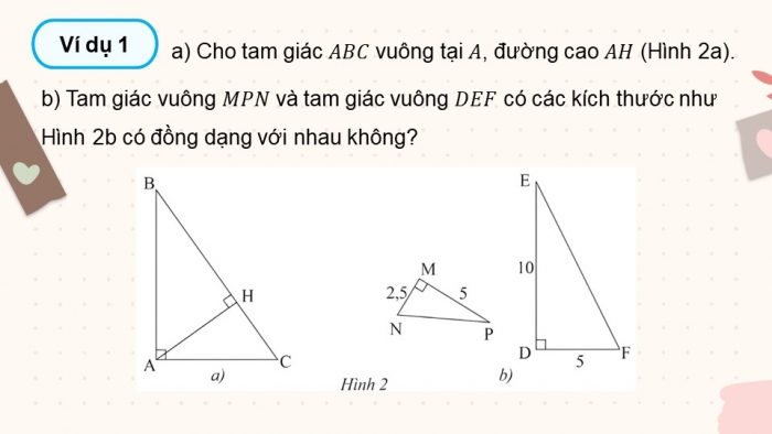 Giáo án điện tử Toán 8 chân trời Chương 8 Bài 3: Các trường hợp đồng dạng của hai tam giác vuông