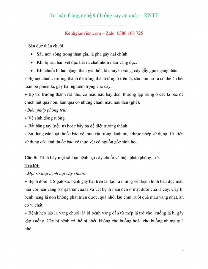 Câu hỏi và bài tập tự luận Công nghệ 9 - Trồng cây ăn quả kết nối tri thức
