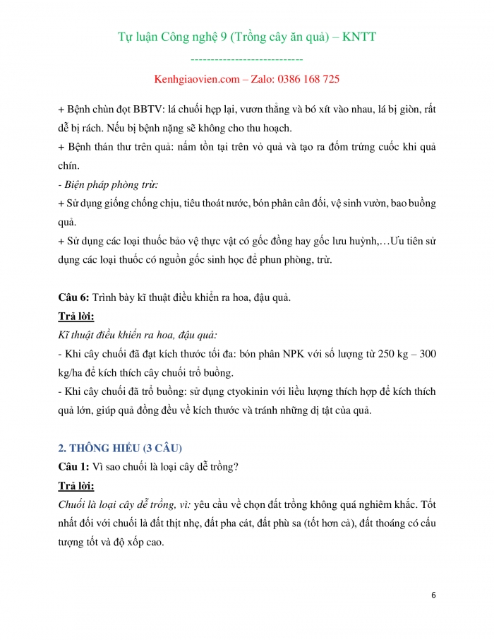 Câu hỏi và bài tập tự luận Công nghệ 9 - Trồng cây ăn quả kết nối tri thức