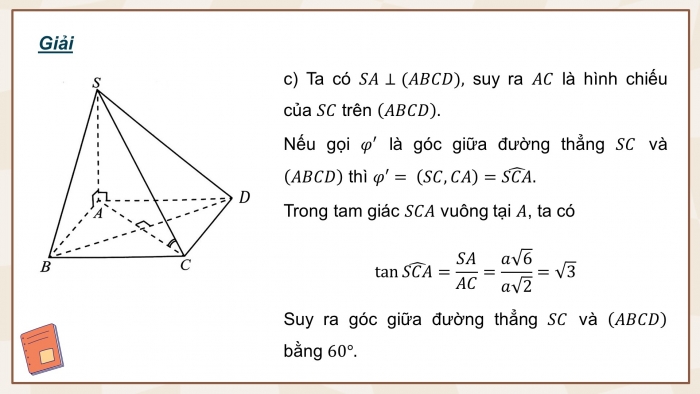 Giáo án điện tử Toán 11 chân trời Chương 8 Bài 5: Góc giữa đường thẳng và mặt phẳng. Góc nhị diện