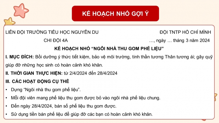 Giáo án điện tử Tiếng Việt 4 cánh diều Bài 16 Góc sáng tạo: Lập kế hoạch nhỏ; Tự đánh giá: Đoàn tàu mang tên Đội