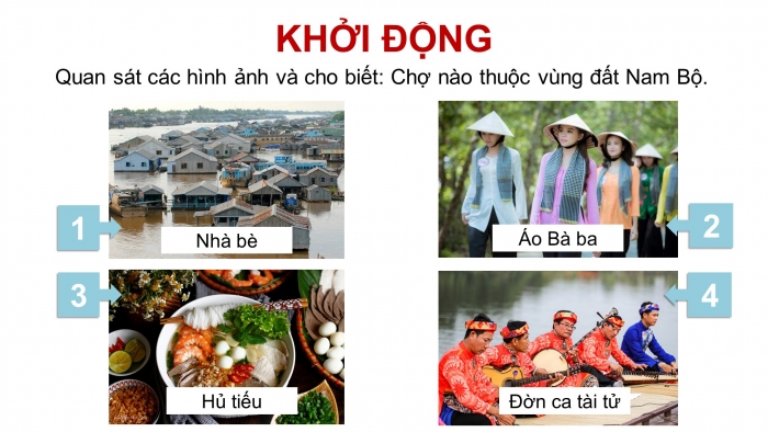 Giáo án điện tử Lịch sử và Địa lí 4 chân trời Bài 25: Một số nét văn hóa và truyền thống cách mạng ở vùng Nam Bộ