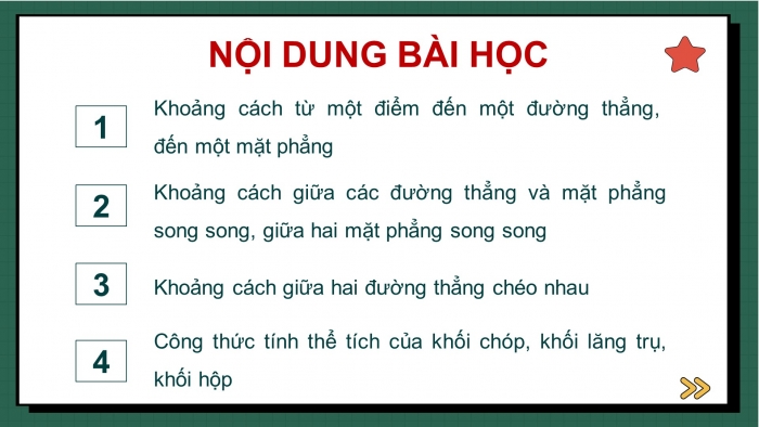 Giáo án điện tử Toán 11 chân trời Chương 8 Bài 4: Khoảng cách trong không gian