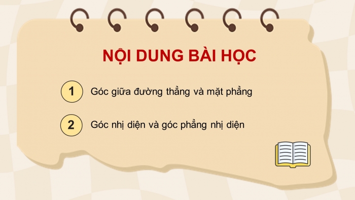 Giáo án điện tử Toán 11 chân trời Chương 8 Bài 5: Góc giữa đường thẳng và mặt phẳng. Góc nhị diện