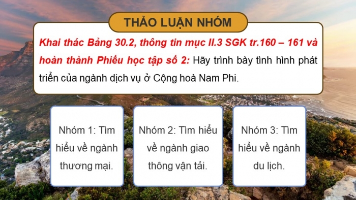 Giáo án điện tử Địa lí 11 chân trời Bài 30: Kinh tế Cộng hoà Nam Phi (P2)