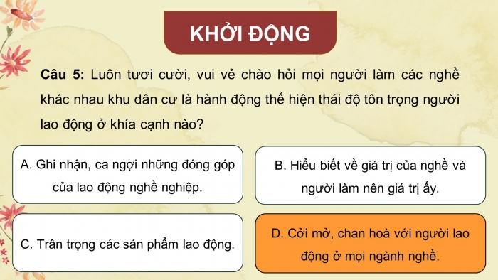 Giáo án điện tử HĐTN 8 chân trời (bản 2) Chủ đề 8: Tìm hiểu hứng thú nghề nghiệp và định hướng học tập, rèn luyện - Hoạt động 5, 6