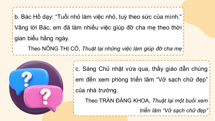Giáo án điện tử Tiếng Việt 4 cánh diều Bài 18 Viết 3: Luyện tập thuật lại một sự việc được chứng kiến hoặc tham gia; Nói và nghe 2: Trao đổi: Hướng dẫn làm một sản phẩm