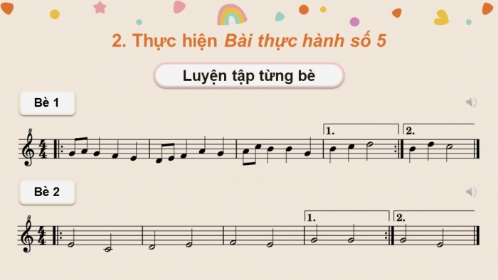 Giáo án điện tử Âm nhạc 8 chân trời Bài 22: Nhạc cụ thể hiện giai điệu: Sáo recorder: Bài thực hành số 5; Kèn phim: Bài thực hành số 5