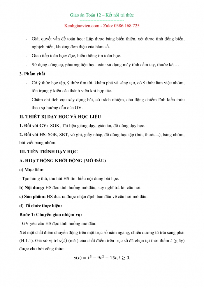 Giáo án toán 12 kết nối tri thức