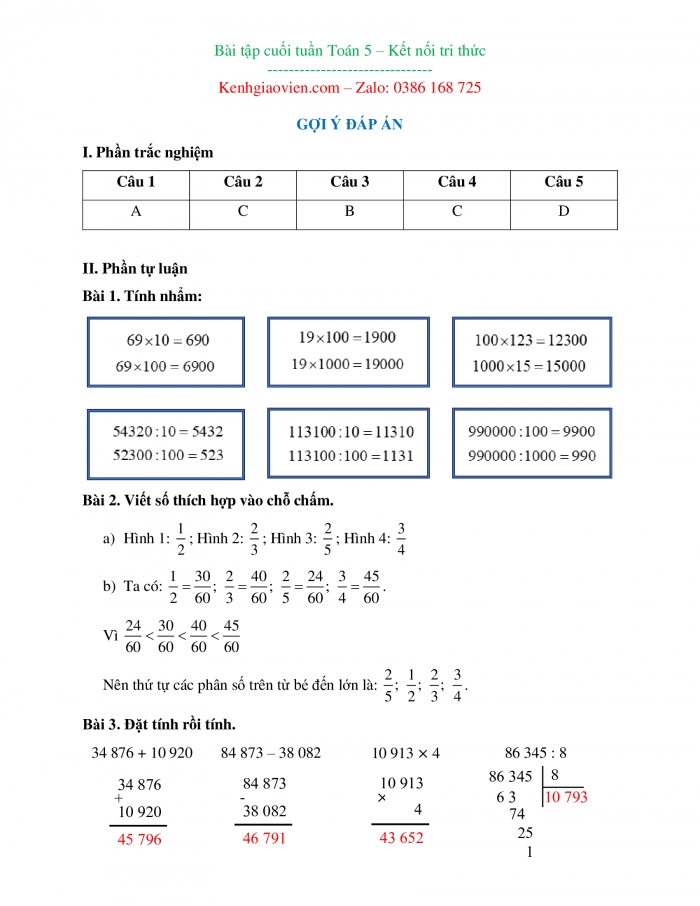 Phiếu bài tập tuần toán 5 kết nối tri thức