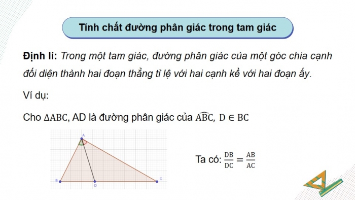 Giáo án powerpoint dạy thêm Toán 8 cánh diều Chương 8 Bài 4: Tính chất đường phân giác của tam giác