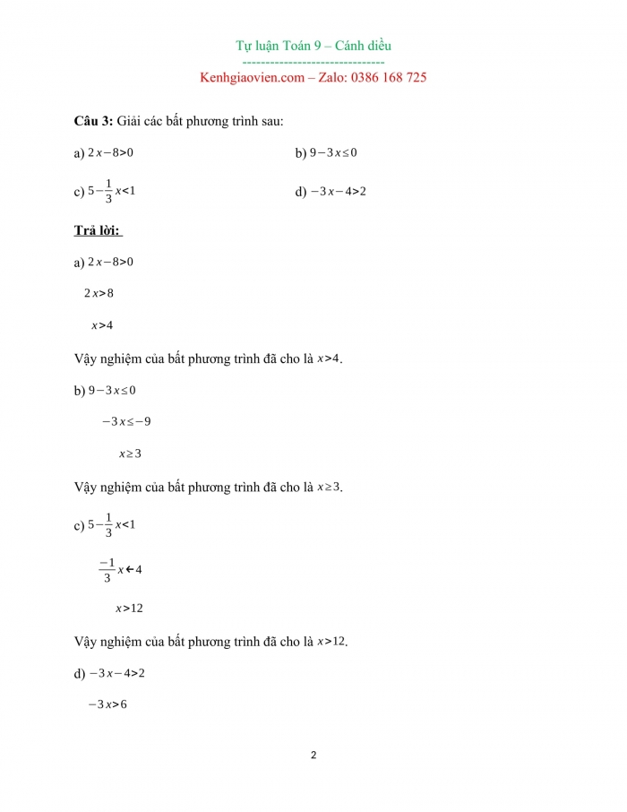 Câu hỏi và bài tập tự luận toán 9 cánh diều