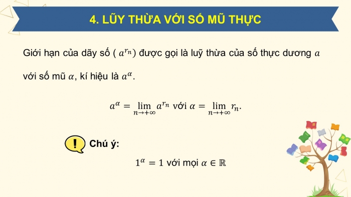 Giáo án powerpoint dạy thêm Toán 11 chân trời Chương 6 Bài 1: Phép tính luỹ thừa