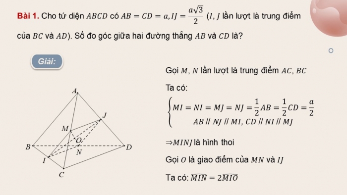 Giáo án powerpoint dạy thêm Toán 11 cánh diều Chương 8 Bài 1: Hai đường thẳng vuông góc