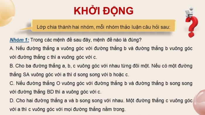 Giáo án powerpoint dạy thêm Toán 11 cánh diều Chương 8 Bài 1: Hai đường thẳng vuông góc