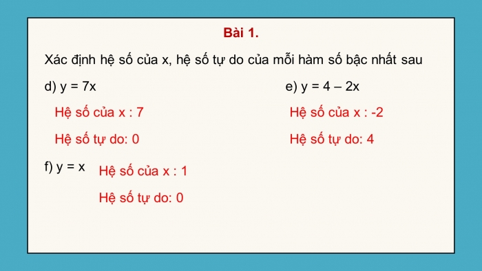 Giáo án powerpoint dạy thêm Toán 8 chân trời Chương 5 Bài 3: Hàm số bậc nhất y= ax+b (a#0) 