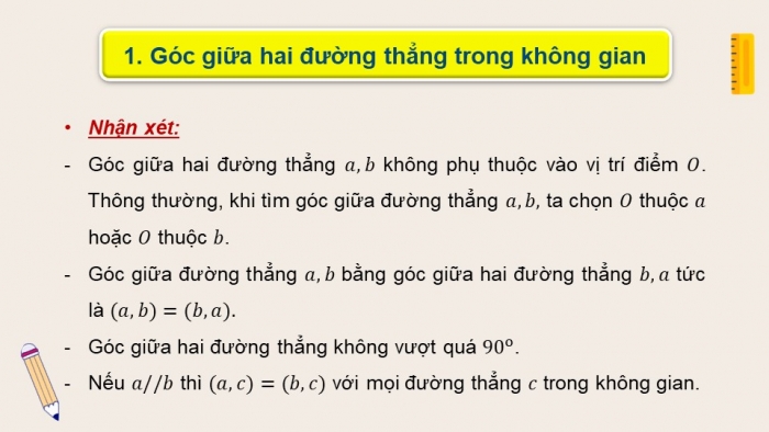 Giáo án powerpoint dạy thêm Toán 11 cánh diều Chương 8 Bài 1: Hai đường thẳng vuông góc