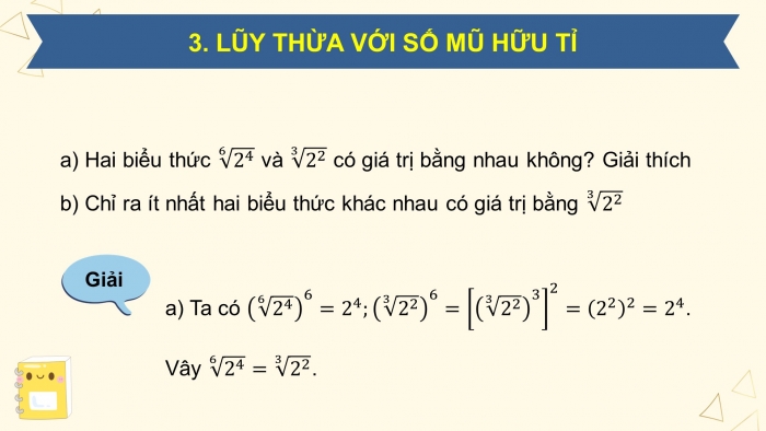 Giáo án powerpoint dạy thêm Toán 11 chân trời Chương 6 Bài 1: Phép tính luỹ thừa